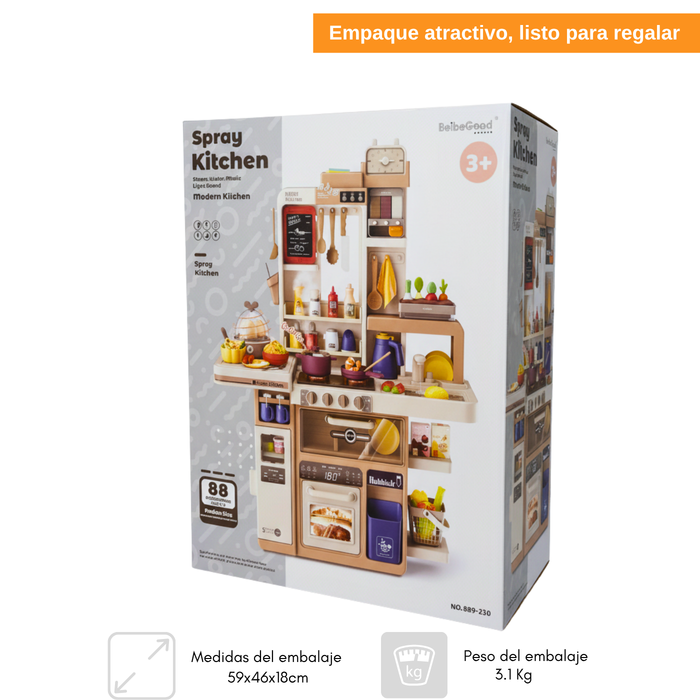 Cocina De Juguete Grande 93cm 88pcs Vapor Agua Grifo Luces