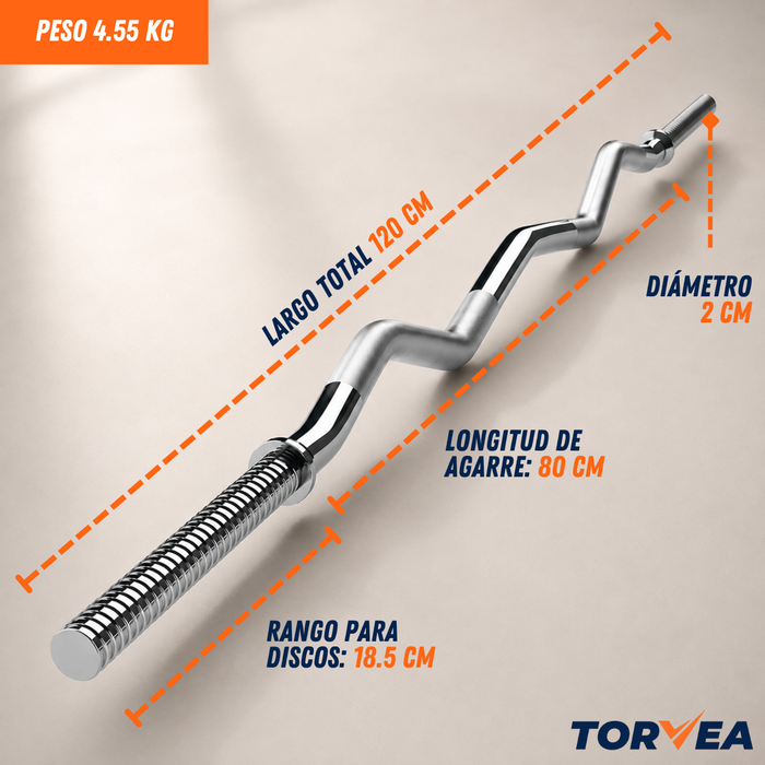 Barra Z Preolímpica 4,5KG Curva Para Pesas Discos Bíceps Tríceps Gimnasio