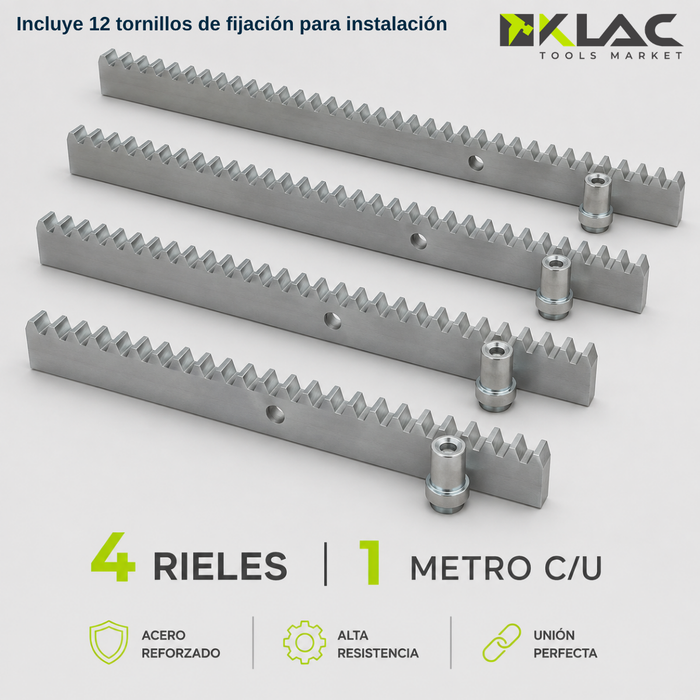 Kit 4 Cremallera Riel Acero Portones Eléctricos 1 Metro C/u
