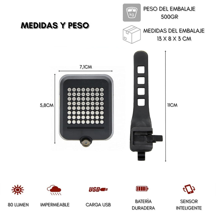 Luz De Bicicleta Led Trasera Inteligente Control Direccional