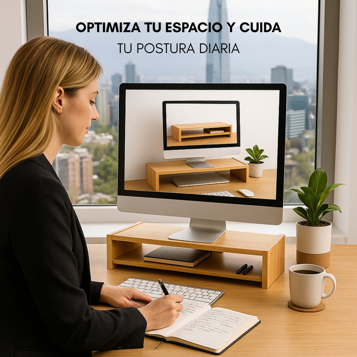 Soporte Monitor Con Estante Almacenamiento De 2 Niveles