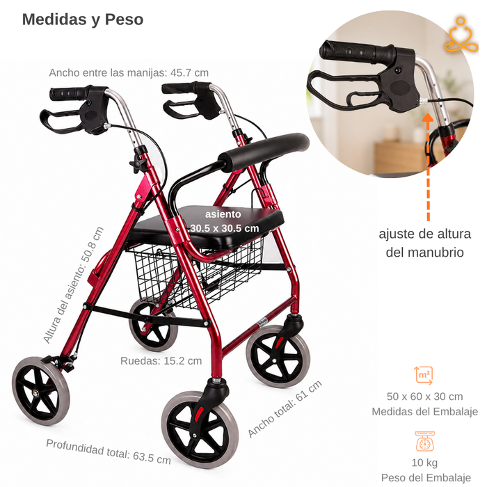 Burrito Andador Ortopédico Plegable 4 Ruedas Con Asiento