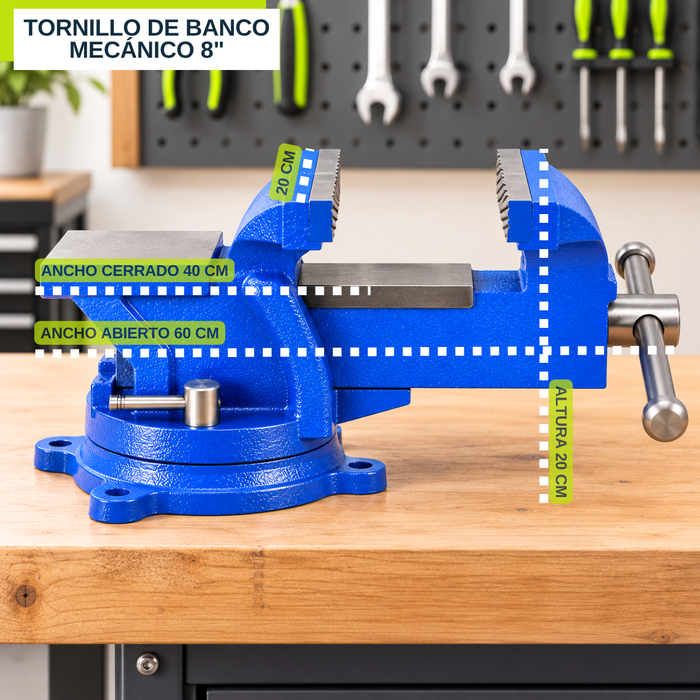 Tornillo De Banco Mecánico 8" Base Giratoria Tornillo Morsa Para Taller