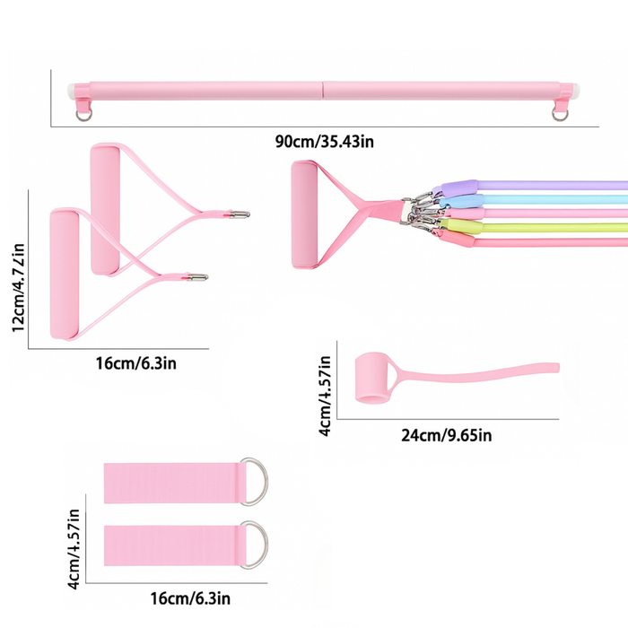 Set Pilates Barra Bandas Resistencia Elasticas Ejercicio 12 piezas