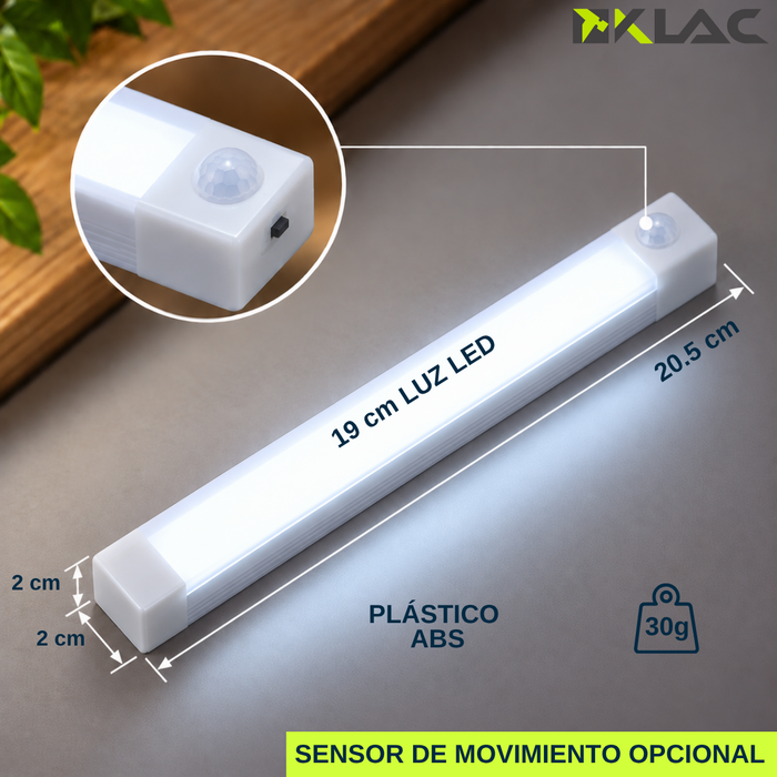 Luz Led Barra Magnética Sensor Movimiento Recargable 20 Cm