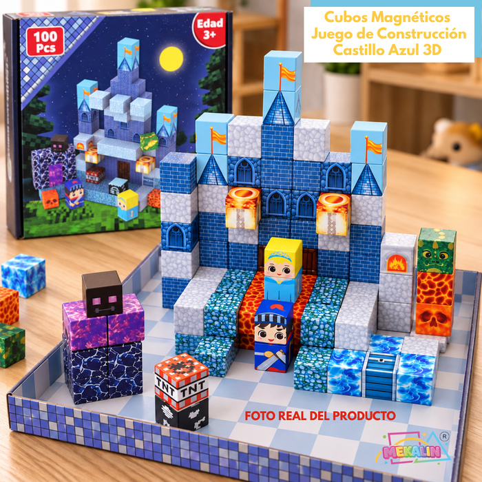 Bloques Magnéticos Juego Construcción 100Pcs Niños 3+ Juego Infantil Magnético De Armar Castillo 3D Con Cubos Magnéticos