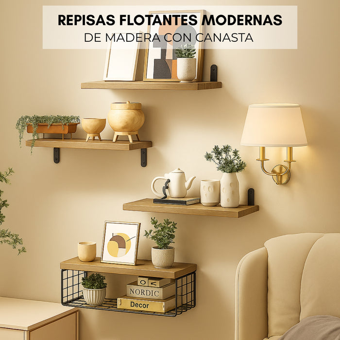 Kit 4 Capas Repisas Flotantes De Madera Modernas