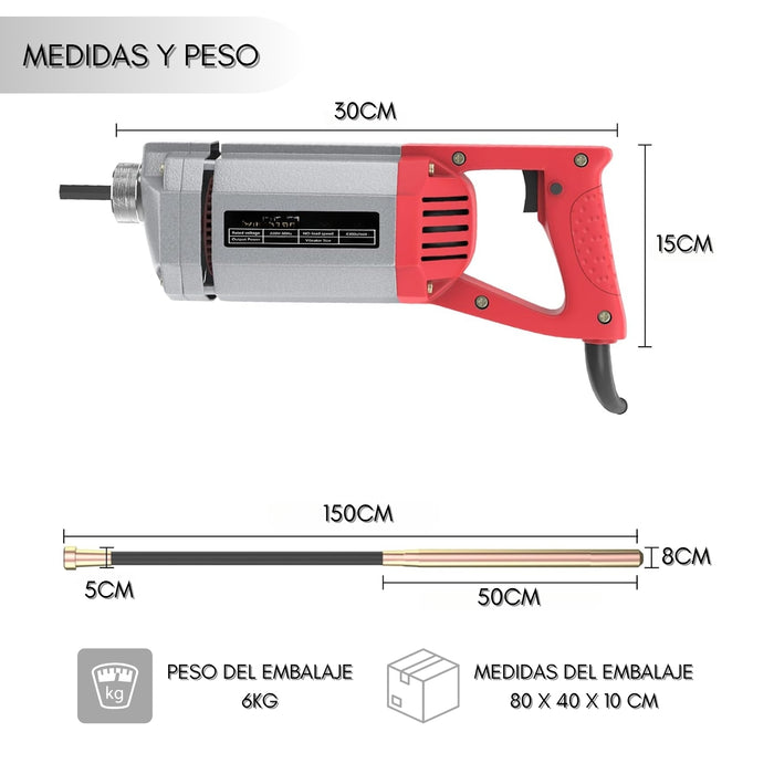 Vibrador De Concreto 1300w De Mano Con Sonda 1.5m Cemento