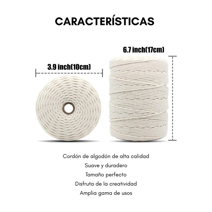 Cordón Macramé Peinado 3mm 300 Metros 1kg 100% Algodón Crudo