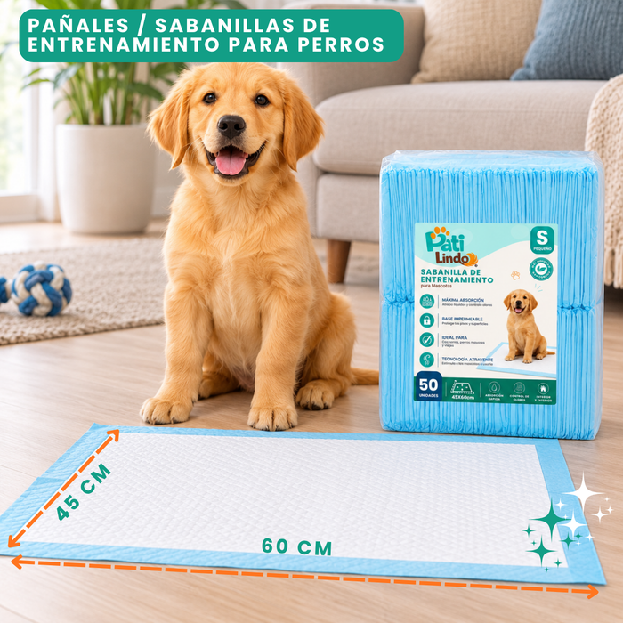 50 Pañales Sabanillas Entrenamiento Absorbentes Mascota Perros 60x45cm