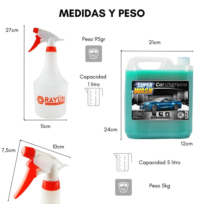 Pack Shampoo Para Auto En Seco Super Wash + Pulverizador 1l