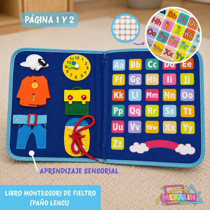 Libro Sensorial Montessori Tablero Didáctico Juego Tela 8pag