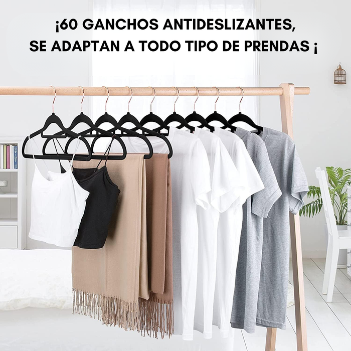 Colgadores De Ropa Ganchos Set 60u Terciopelo Antideslizante