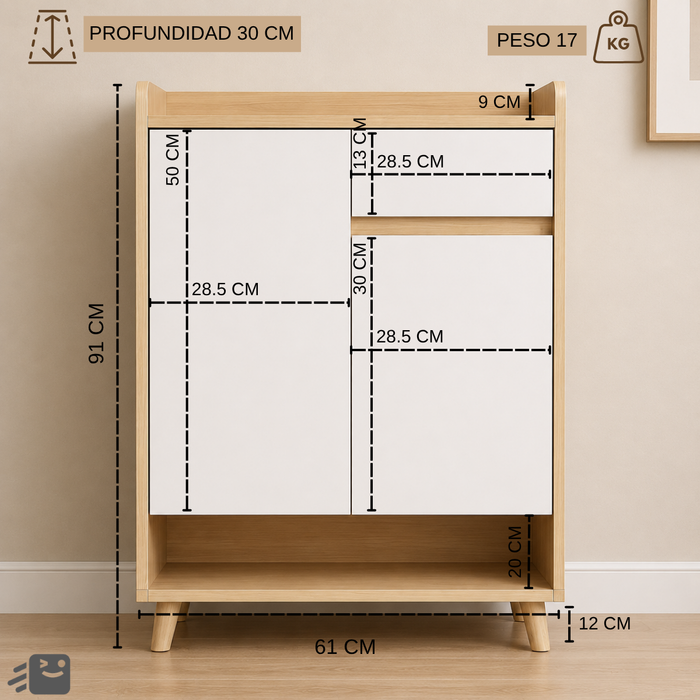 Zapatera Organizadora De Zapatos 2 Puertas Estante 61cm