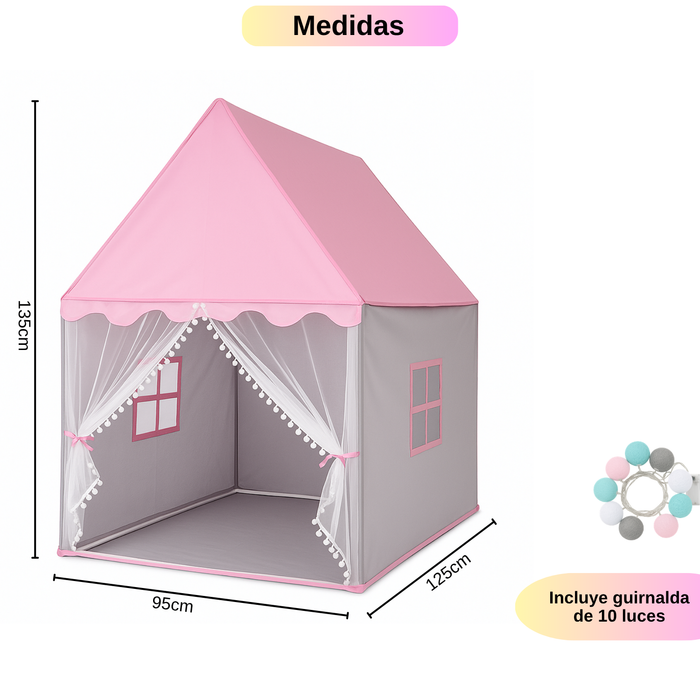 Carpa Infantil Tipo Casa Niñas Niños Plegable Con Guirnalda