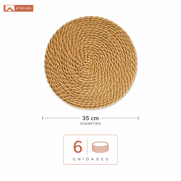 Set 6 Manteles Individuales Yute Redondos Fibra Natural 35cm