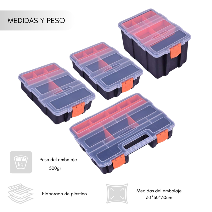 Organizador Plástico Juego 4 Pzas Herramienta Compartimiento - Negro