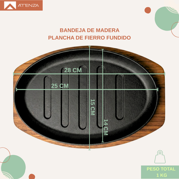 Plancha Plato De Fierro Fundido Con Base De Madera Grill
