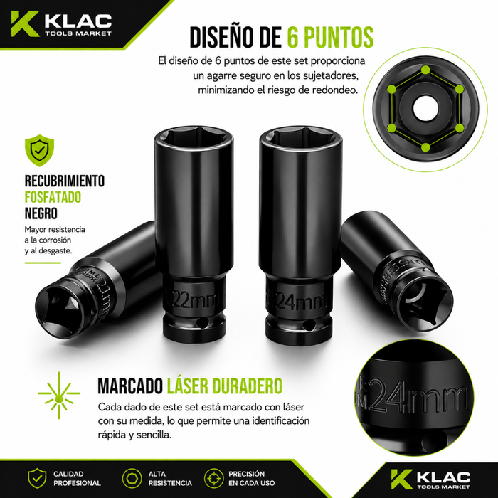 Set 20 PZS Juego De Dados Allen Llaves  de Vasos 1/2 Herramientas Mecánicas Klac Tools Market