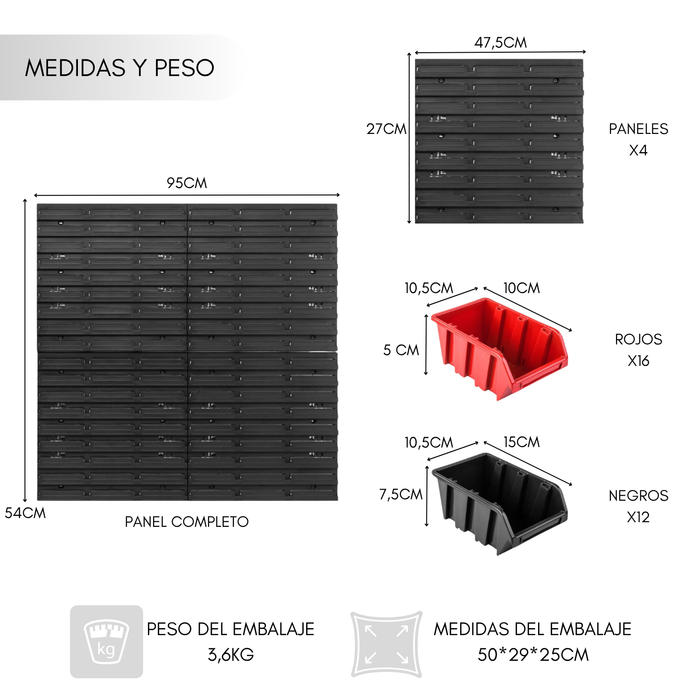 Organizador De Herramientas De Pared Tablero 46 Piezas