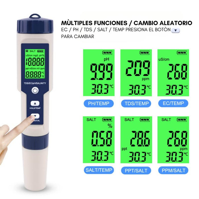 Medidor Digital Agua 5 En 1 Ph /ec/tds/salinidad/temperatura