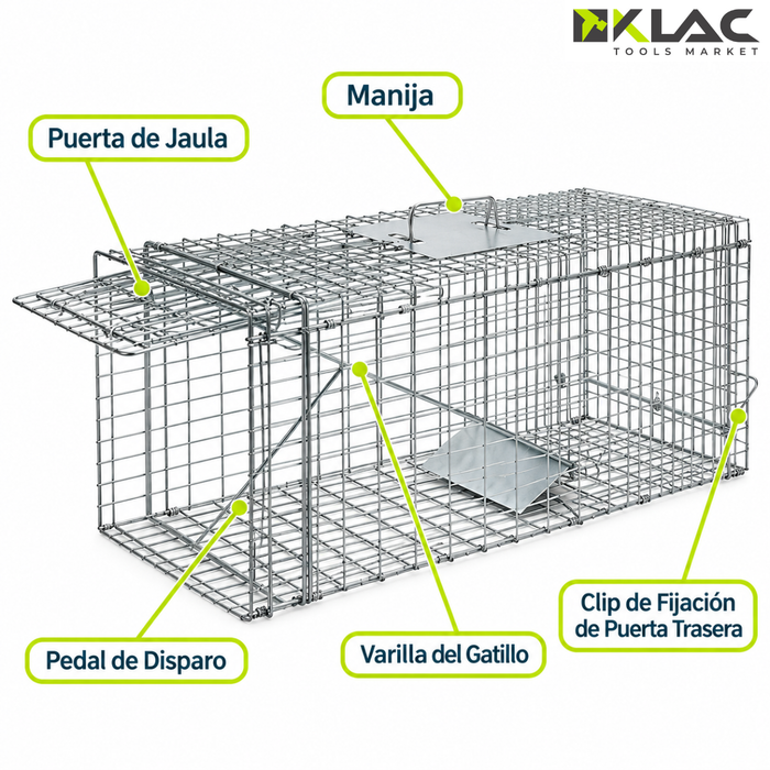 Jaula Trampa Para Gatos Captura Conejo Perro Animales Metálica 93x34,5x37cm