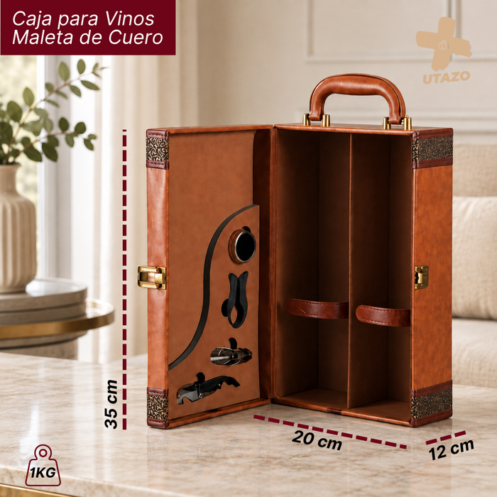 Caja Para Vinos Maleta De Cuero Regalo Con Accesorios