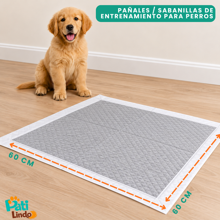 120 Pañales Sabanillas Absorbentes Para Mascotas Con Carbón Activo 60x60 cm Talla M