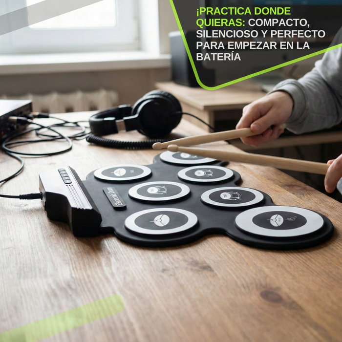 Tambor Electrónico 7 Pads Con Pedales Drum Pad Portátil Negro