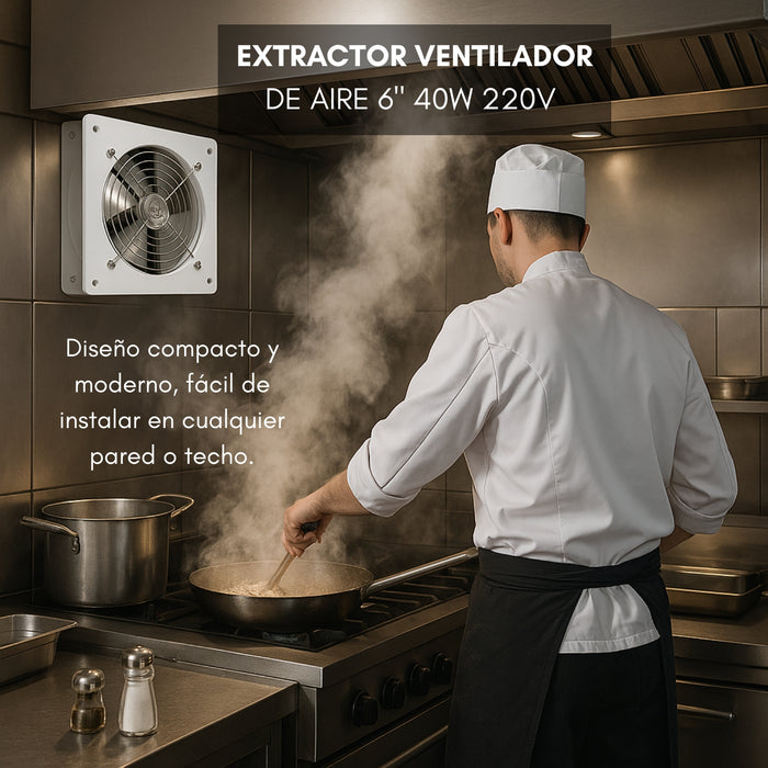 Extractor De Aire Industrial 6 Pulgadas 15cm 40w 50 Hz Velocidad Del Ventilador 2800 Rpm Pared Ventana Montable, Adecuado Para La Cocina, Baños, Cuartos De Baño, Habitaciones, Sala De Estar