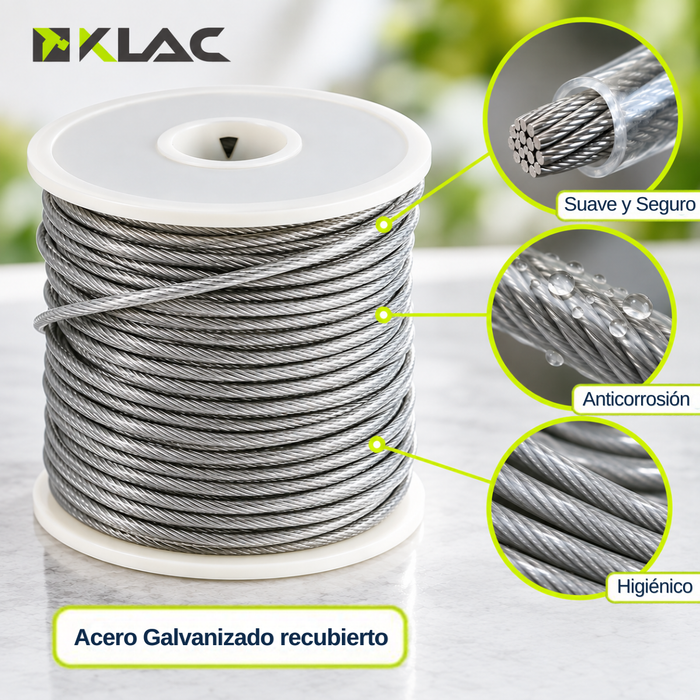 Kit Cable Acero Revestido Tensor 30m Y Accesorios Fijación