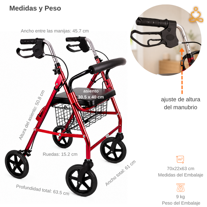 Burrito Andador Ortopédico Plegable 4 Ruedas Con Asiento