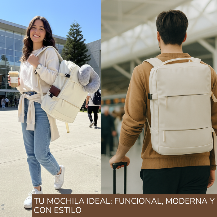 Mochila De Viaje Impermeable Laptop 15.6 Capacidad 20l - Beige - Liso