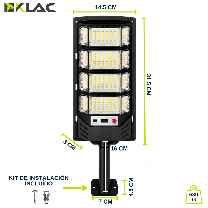 Foco Solar Led Exterior Sensor Control Remoto Ip67 35cm