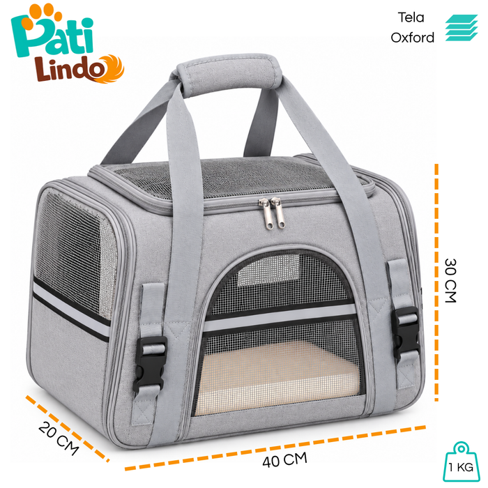 Bolso Transportador Para Mascota Con Alfombra Multifuncional Gris