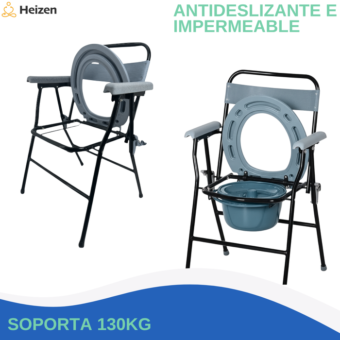 Silla Inodoro Plegable Con Recipiente Extraíble Y Apoyabrazo