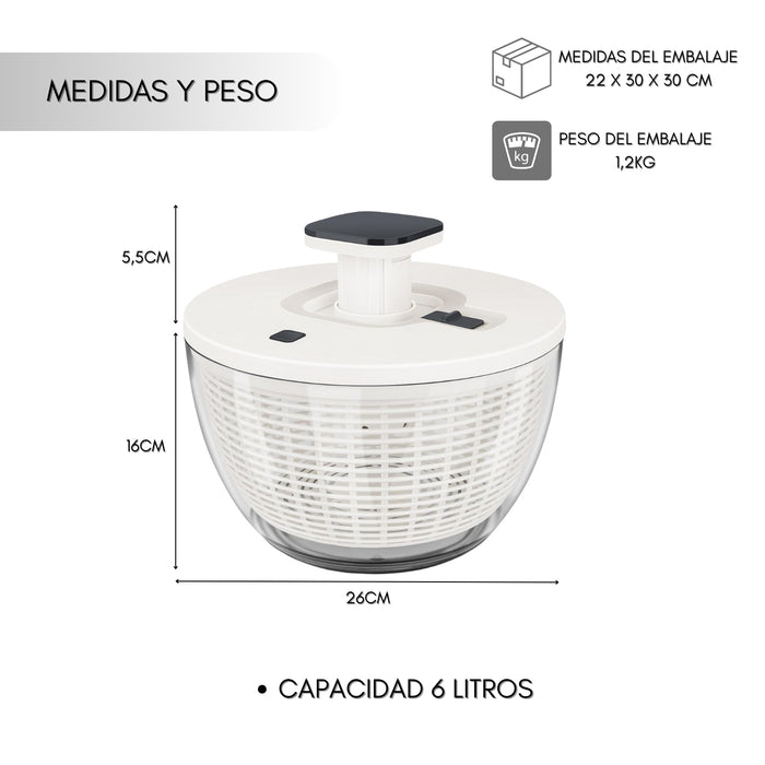 Secador De Verduras Centrifuga Lechuga Multifunción 6l