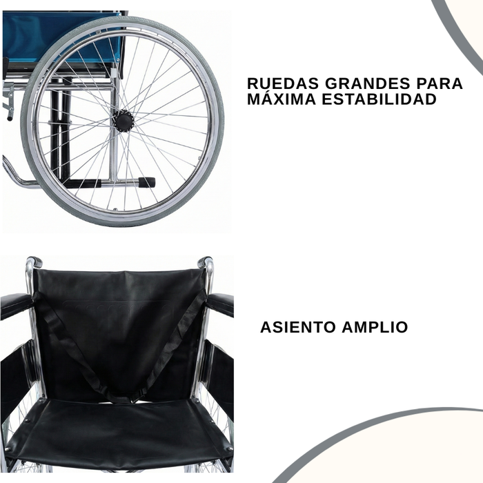 Silla De Ruedas Geriátrica Estándar Plegable Acero Con Freno