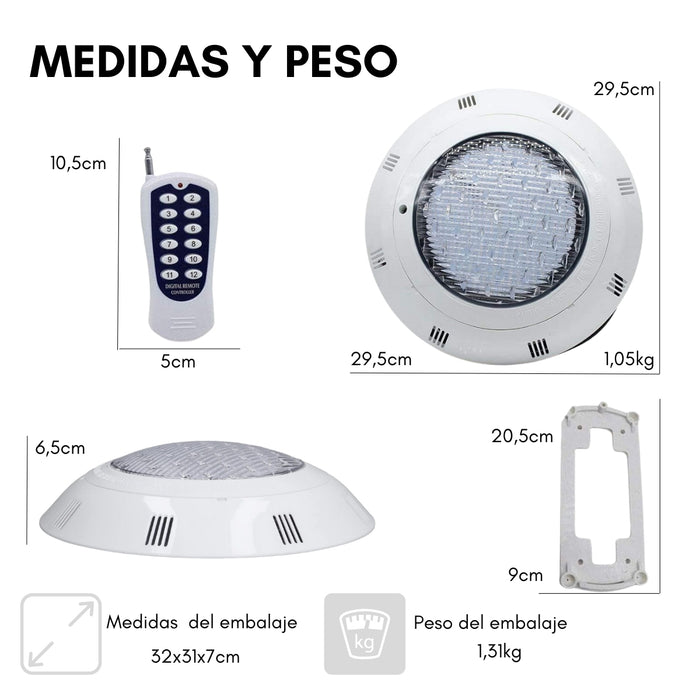 Foco Piscina 24w Mando Multicolor Lámpara Led Subacuática