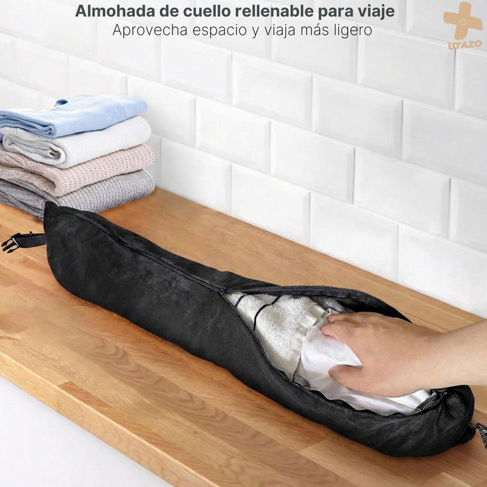Almohada Cuello Rellenable Viaje Portátil Almohada Viaje Negro Liso