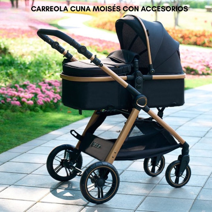 Carreola Cuna Moisés Con Accesorios Negro