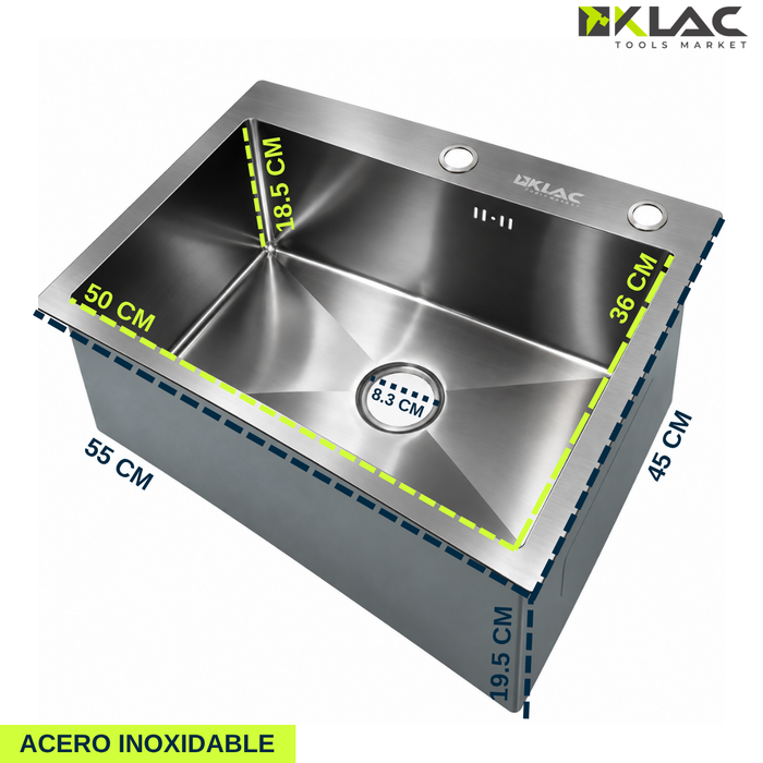 Kit Lavaplatos Empotrado Acero Inoxidable 55x45cm Accesorios