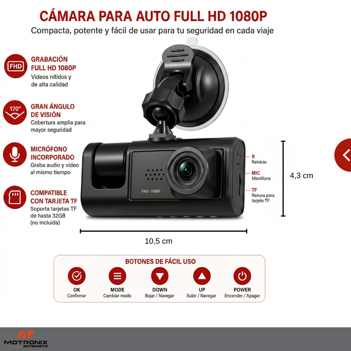 Cámaras Para Autos 3 Lentes Full Hd 1080p Con Reversa Dash Cam