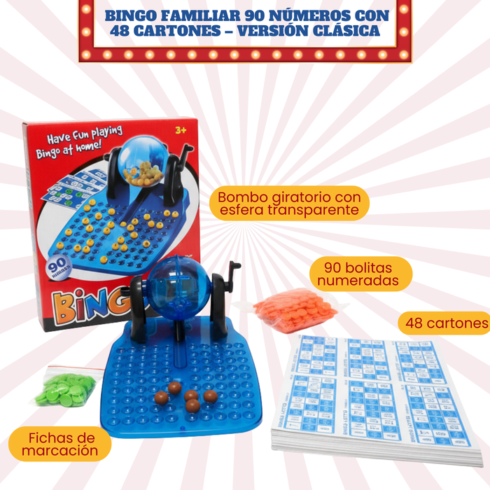 Bingo Completo Incluye Tómbola Fichas Pelotas 48 Cartones
