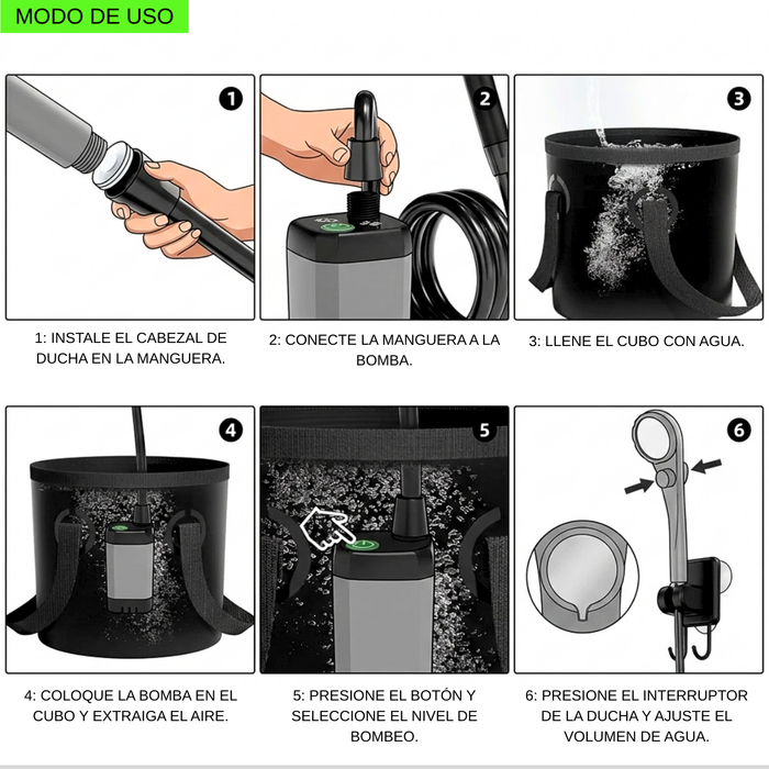 Ducha Camping Portátil 20l Regadera Recargable Led Accesorio Negro