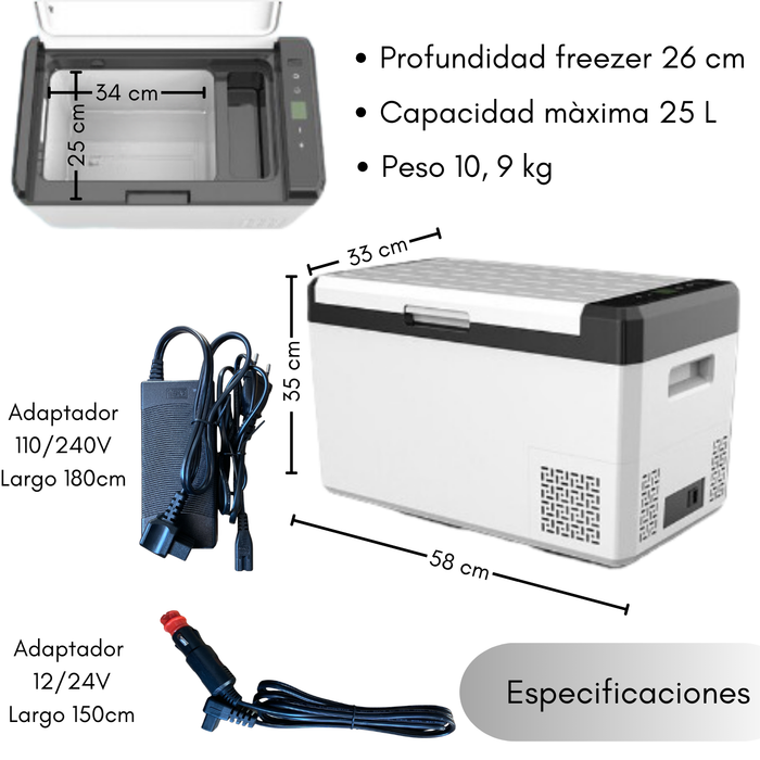 Mini Freezer Refrigerador Congelador 25 L Portátil Auto Casa Gris