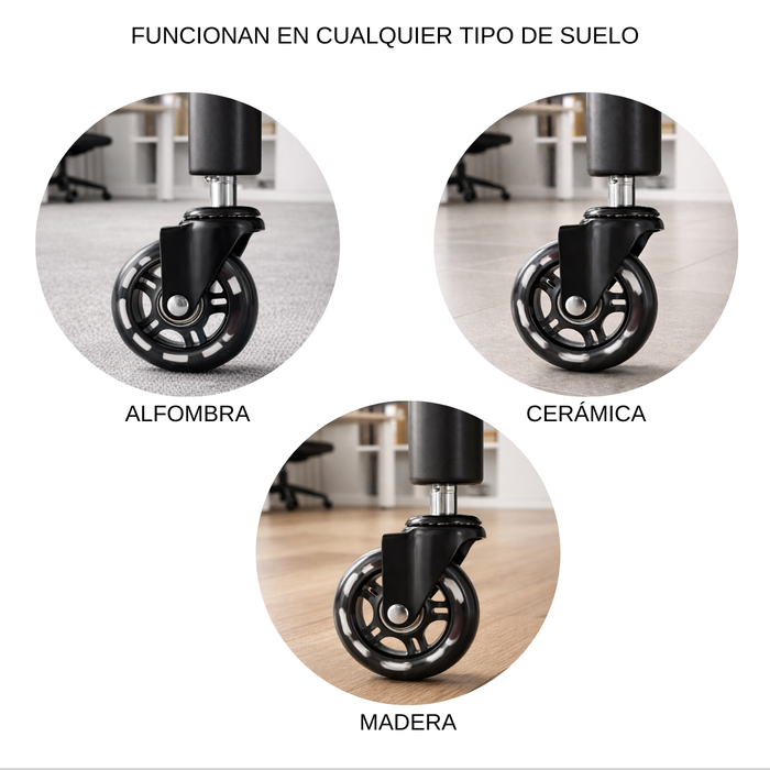 Pack 5 Ruedas Silla Gamer Oficina De Silicona Tipo Roller