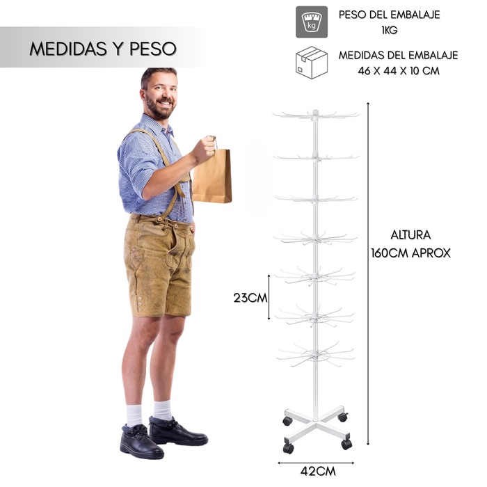 Exhibidor Araña Atril Metalico De 7 Niveles Llaveros Aros Blanco