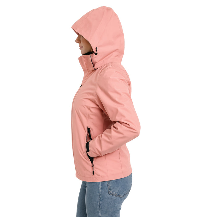 Chaqueta Corta Viento Termica Impermeable Transpirable Mujer Con Gorro Cierre Metalico
