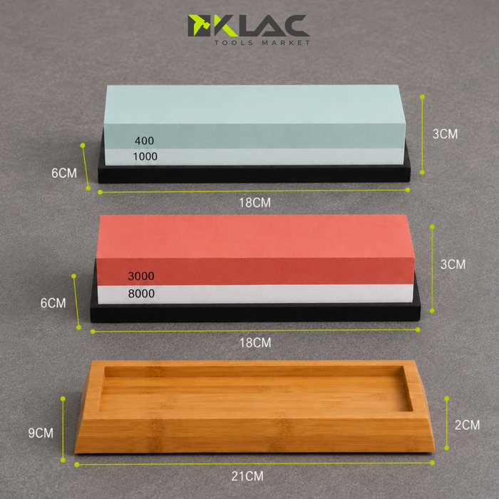 Piedras de Afilar Cuchillos Kit 9 pcs Con Base y Accesorios Granos 400/1000 3000/8000